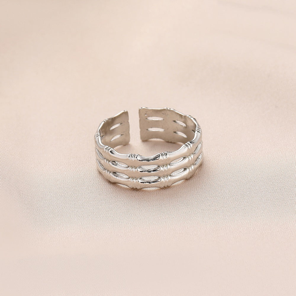 Creative shell fashion personality bamboo strip five-pointed star stainless steel ring open ring versatile fashion women