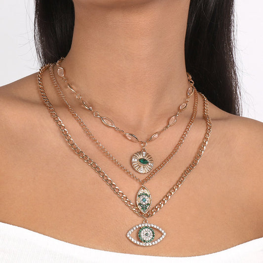 N1746 Multilayer Exaggerated Necklace Devil's Eye Micro-inlaid Rhinestone Resin Personality Creative Necklace