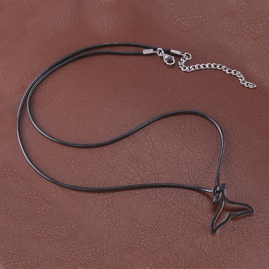 Wax Rope Stainless Steel Fishtail Pendant Necklace Trendy Fashion Versatile Necklace Street Hip Hop Jewelry Domineering