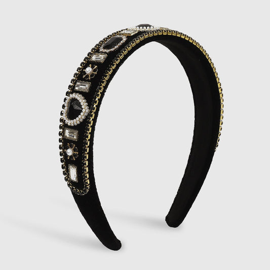 F4663 Women's Love Rhinestone Pearl Temperament Headband Baroque Retro Light Luxury Simple Personality Headband