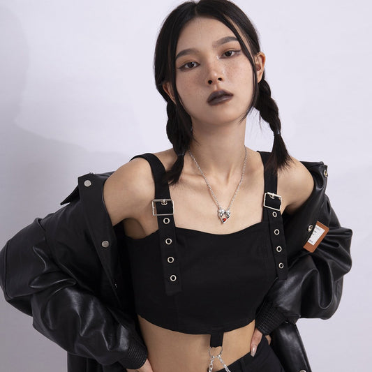 Jewelry Sweet Cool Skull Hollow Heart Shape Micro-inlaid Necklace Female Personality Dark Pendant Necklace