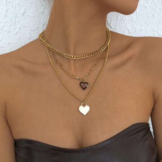 N9429 Hip Hop Personality Street Shot Necklace Retro Love Drop Oil Necklace Trendy Cool Exaggerated Multilayer Necklace Female