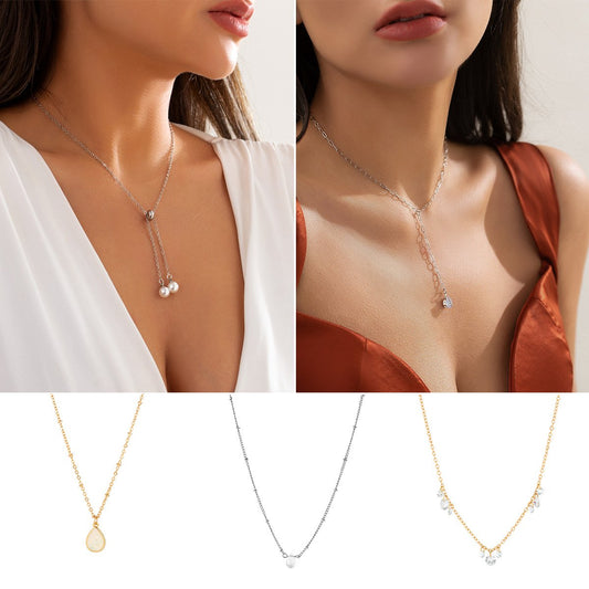 Jewelry Simple Imitation Pearl Star Tassel Necklace Personality Cold Water Drop Pendant Necklace Female