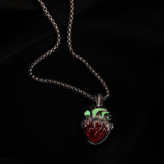 Simple Fashion Silver Pendant Chain Retro Personality Versatile Can Open Red Heart Luminous Single Men's Items