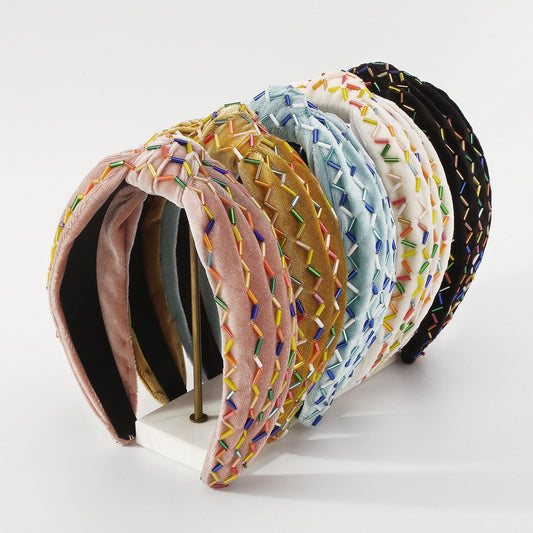 F4781 velvet hand-sewn headband pure color wide-brimmed knotted sweet retro resin headband female