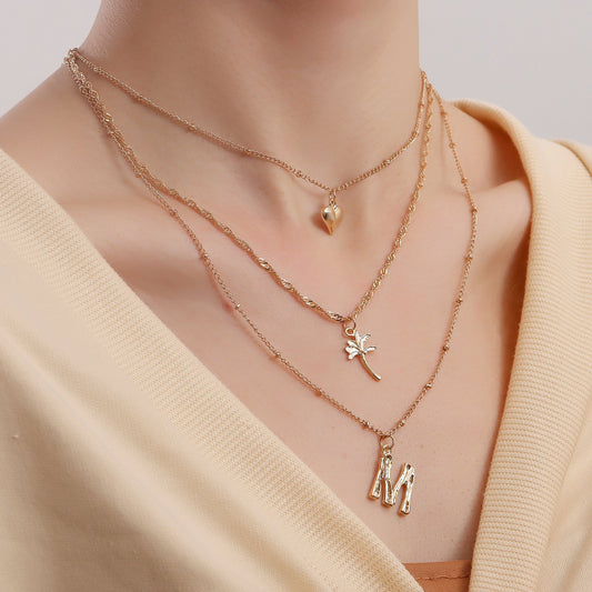 Jewelry trendy cool street shooting love letter M pendant necklace female multi-layer niche design sense sweater chain