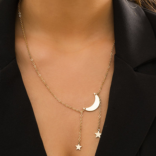 Jewelry simple sequin star moon pendant collarbone necklace versatile geometric metal thin chain necklace