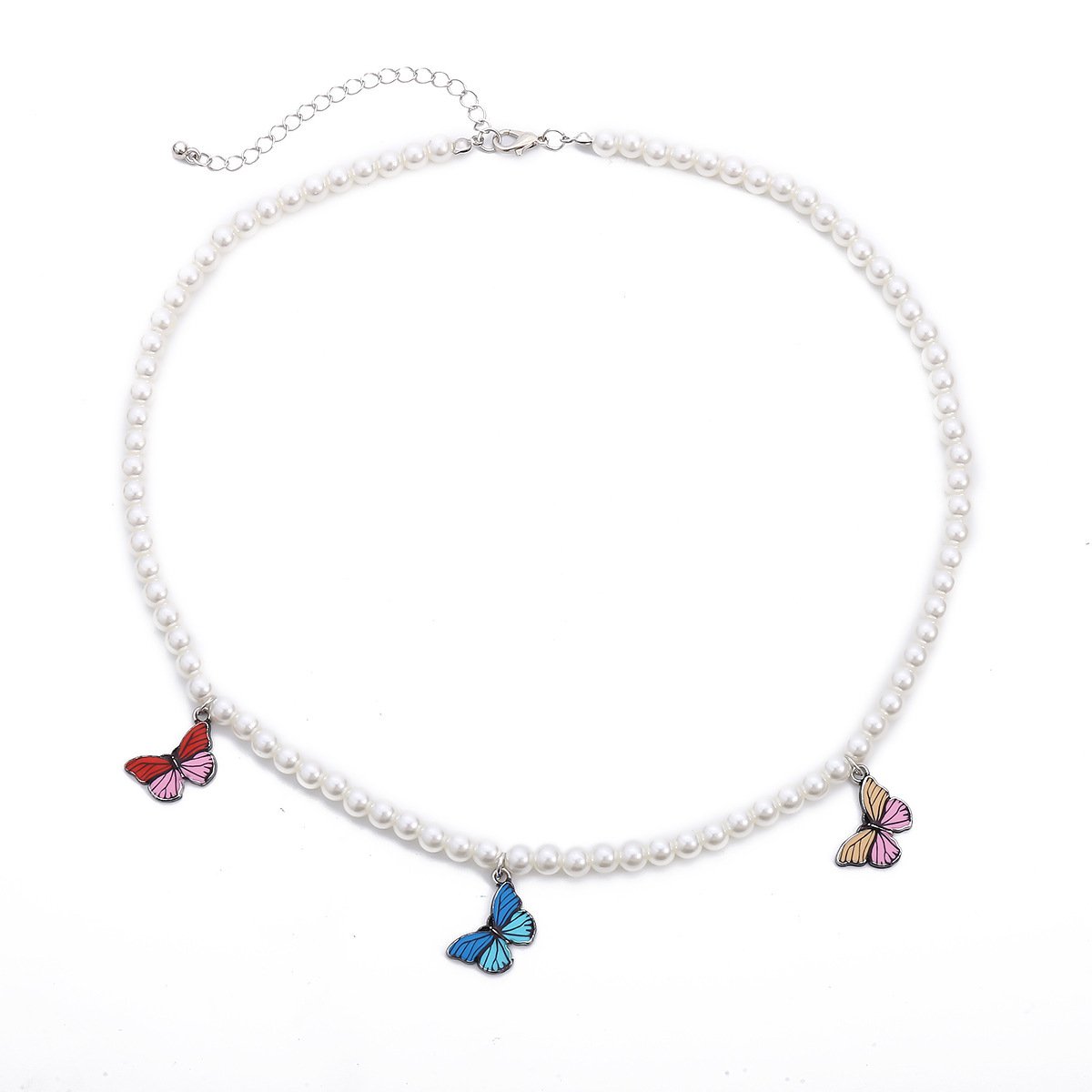 Jewelry personality ins imitation pearl geometric necklace creative retro color butterfly suit necklace
