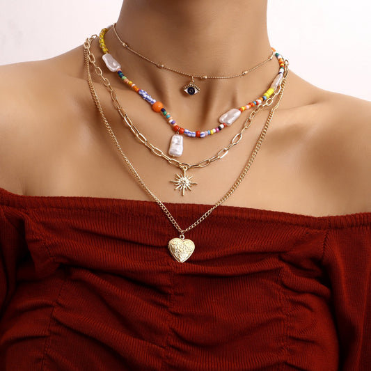 Jewelry punk colored rice beads devil's eye hexagonal star openable love pendant necklace female
