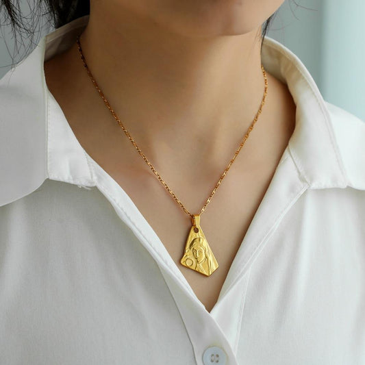 Jewelry Personality Titanium Steel Irregular Geometric Beauty Head Pendant Fashion Vacuum Gold-plated Necklace Trend