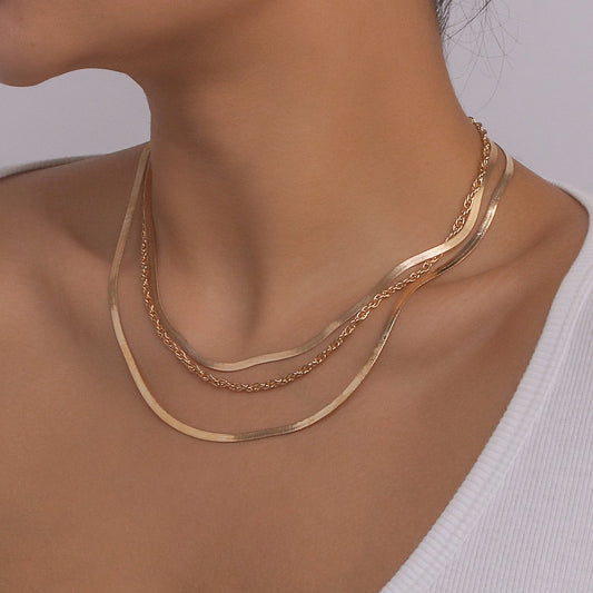 N1142 Simple multi-layer snake bone necklace retro punk metal necklace cold geometric temperament necklace