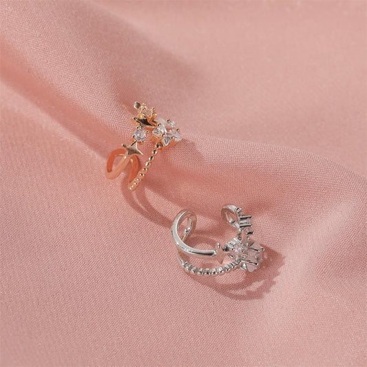 Ear bone clip simple double-layer star ear clip pentagram starless ear pierced earring personality trendy earrings
