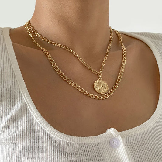 Jewelry Simple Metal Portrait Tag Necklace Female Hip Hop Trend Geometric Chain Clavicle Necklace
