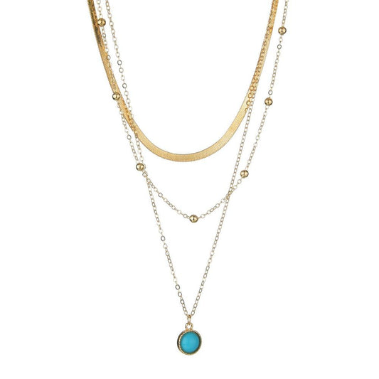 Vintage Ethnic Round Resin Accessories Pendant Necklace Snake Chain Multilayer Necklace Women Jewelry