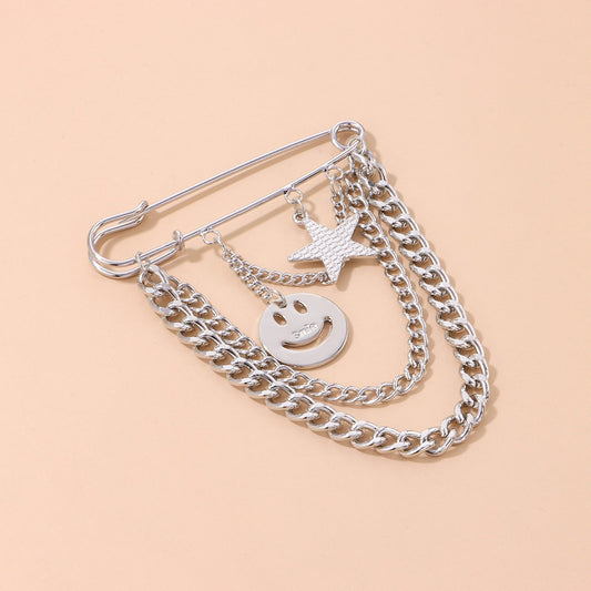 Jewelry Retro Temperament Light Luxury Suit Smiley Face Brooch Female Fashion Star Pin Accessories