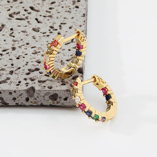 ZE98 Earrings Female Color Zircon Copper Circle Earrings Geometric Minority Indifferent Simple Earrings