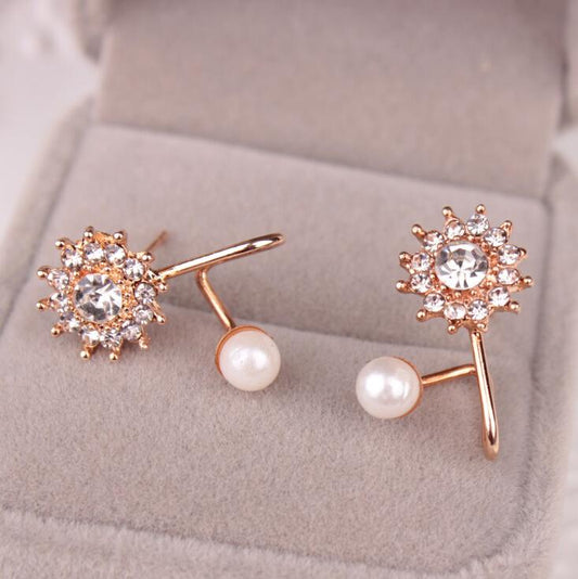 Fashion and exquisite diamond snowflake earrings sweet pearl earrings ear clip ear buckle ear jewelry
