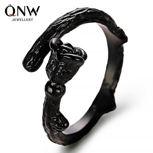 Valentine's Day Jewelry Personality Design Black Rose Ring Simple Temperament Rose Opening Index Finger Ring