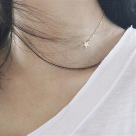 Dunhuang fashion simple five-pointed star pendant necklace creative oblique hanging five-pointed star necklace
