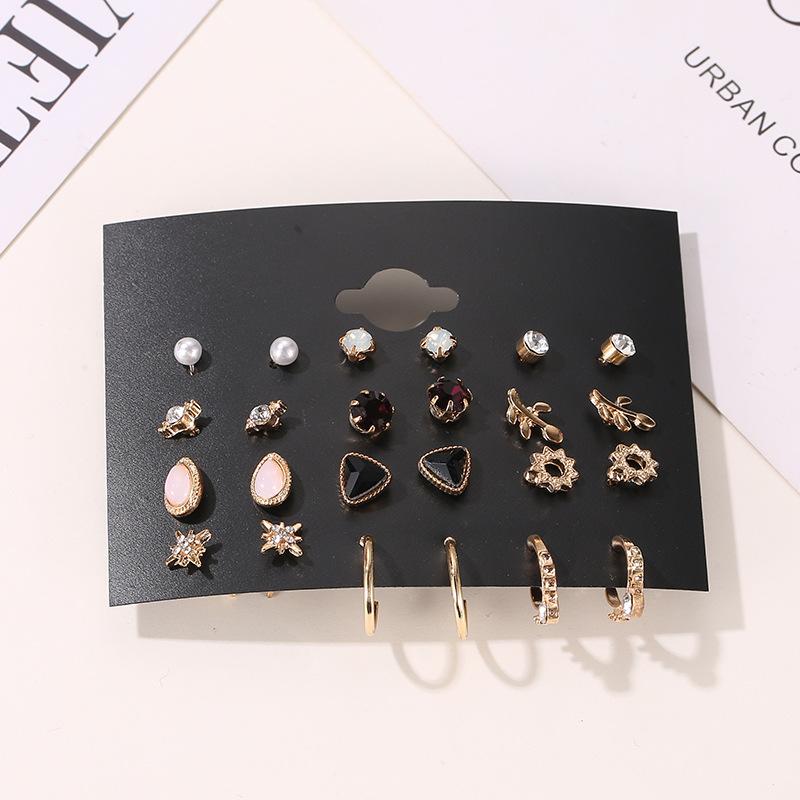 Fashion Set Stud Earrings Simple 12-Piece Stud Earrings Flower Set Earrings