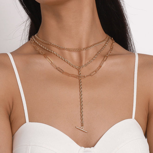 N1393 Jewelry Simple Twist Chain Long Exaggerated Necklace Hip Hop Small Retro Necklace Women
