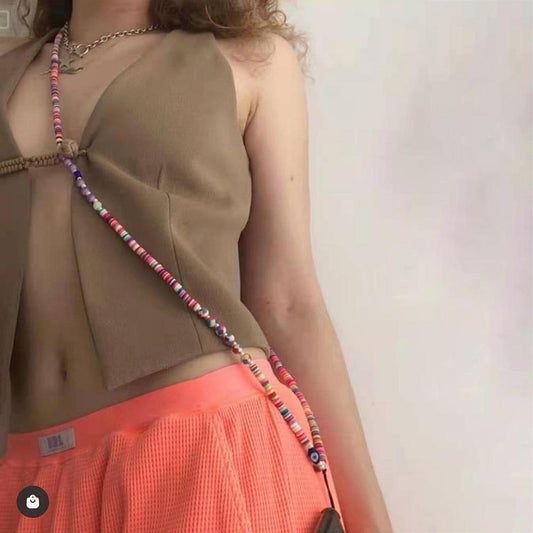 M1 Ethnic Accessories Beaded Soft Pottery Colorful Fashion Mobile Phone Chain Simple Personality Mixed Color Body Chain