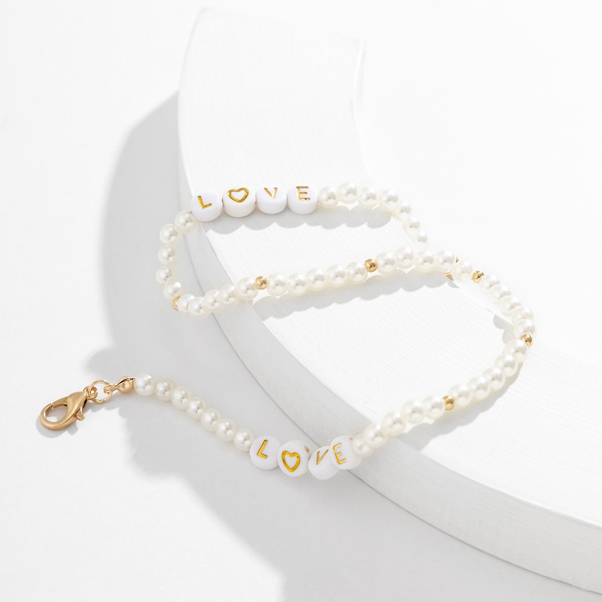 Jewelry simple letter love beaded imitation pearl shoe chain fashion street shooting geometric foot decoration female
