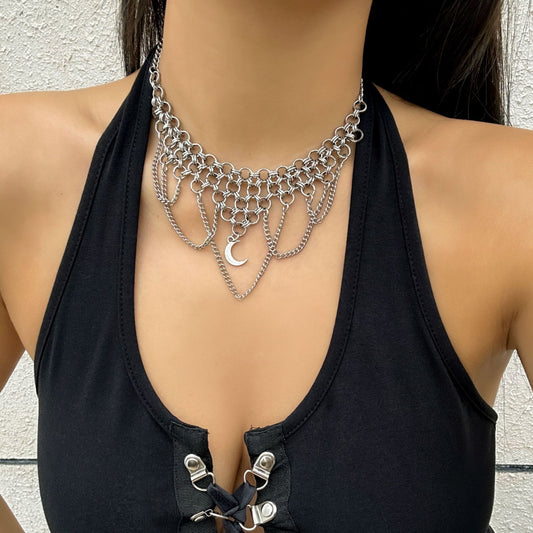 Jewelry fashion heavy industry metal chain necklace punk multi-layer meniscus cross necklace female