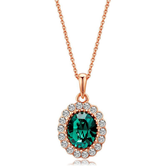 Fashion Women Rhinestone Emerald Gemstone Pendant Necklace Earrings Set Head Jewelry