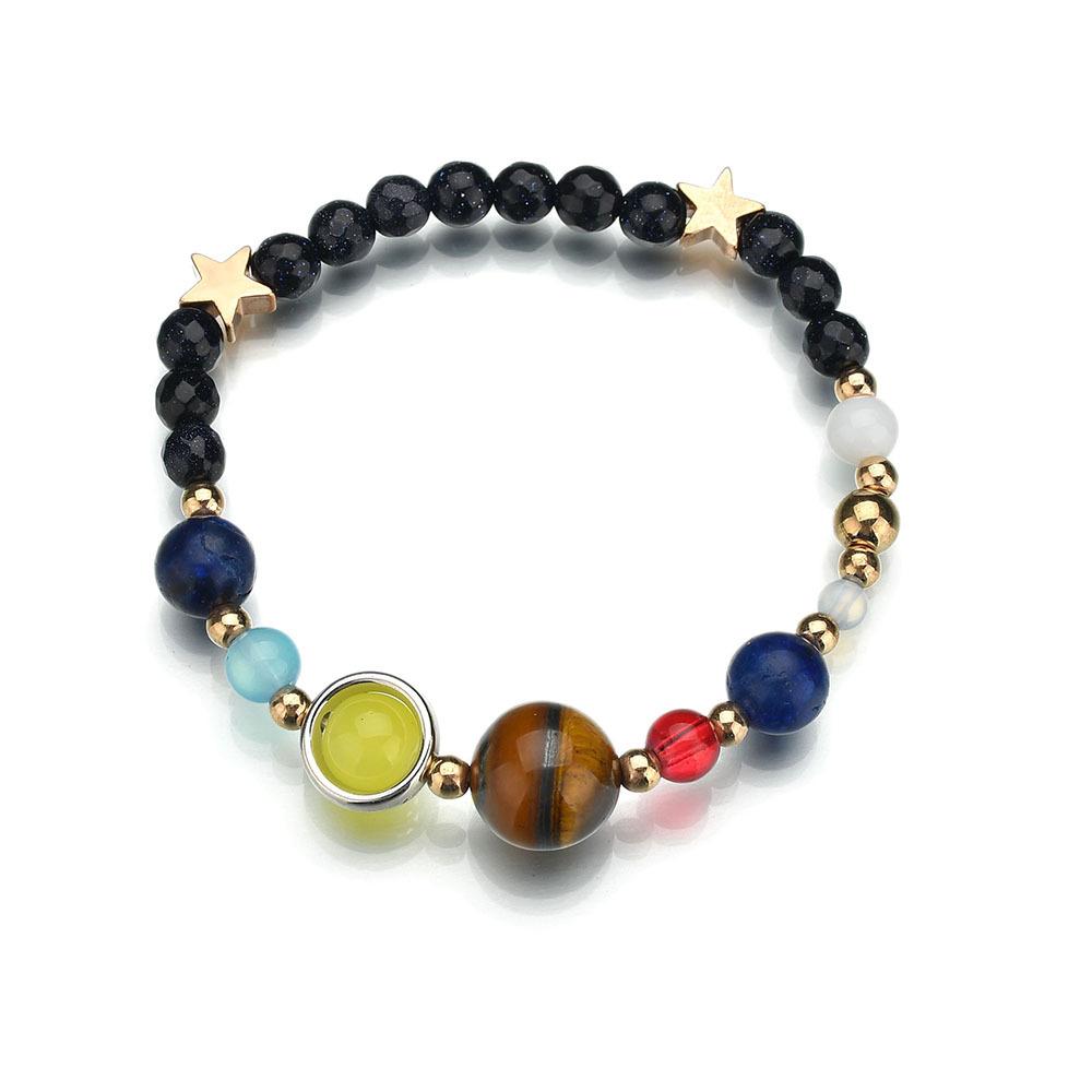 Eight Planets Beaded Bracelet Hand Decorated Stone Solar System Volcanic Stone Yoga Bracelet