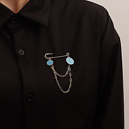 Jewelry Hip Hop Blue Smiley Tassel Brooch Accessories Female Creative Trendy Pin Pendant