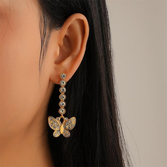 Simple zircon butterfly earrings niche design personality temperament earrings net red ins earrings women