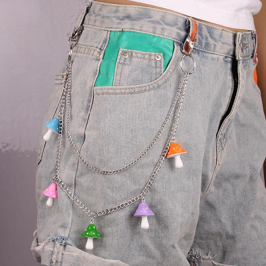 Creative color mushroom head pendant waist chain double ring pendant personalized all-match pants chain