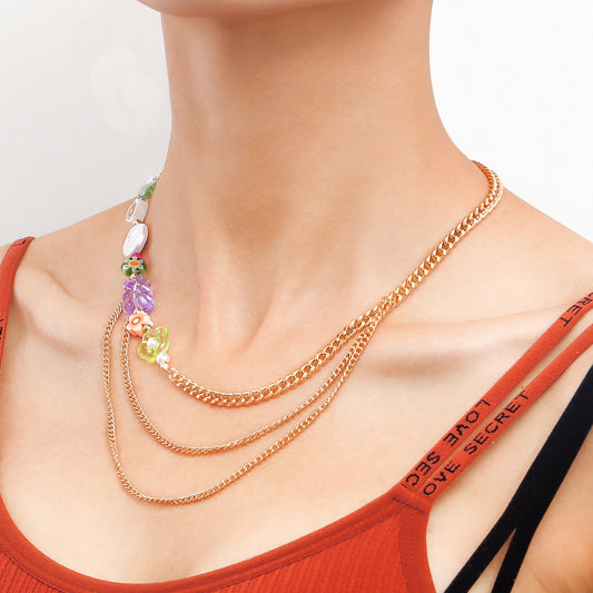 Jewelry multi-layer flower pearl pendant clavicle chain necklace personality versatile fashion design sense necklace