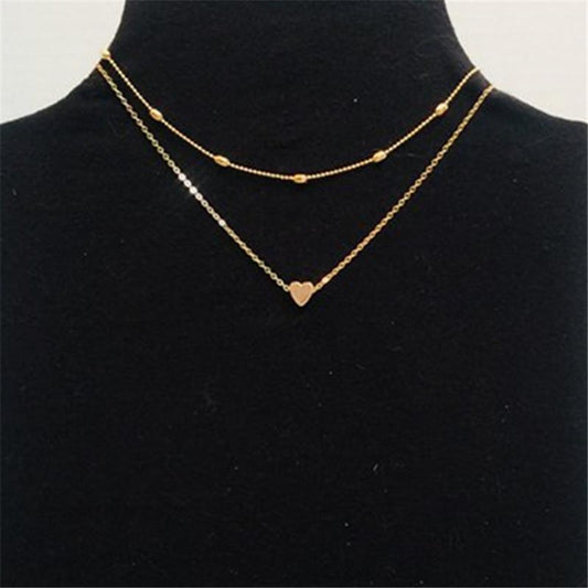 Multi-layer peach heart necklace love collarbone chain necklace jewelry models