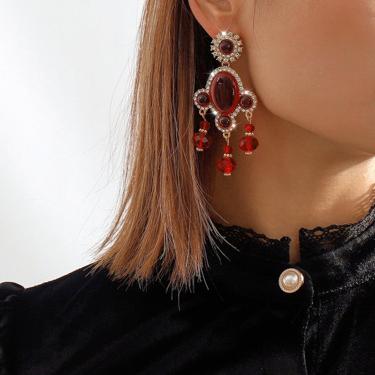 E112 National Temperament Light Luxury Heavy Industry Crystal Lantern Earrings Retro Exaggerated Personality Festive Rhinestone Earrings