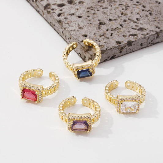 ZR33 Jewelry Simple Personality Square Zircon Jewelry Retro Fashion Open Ring