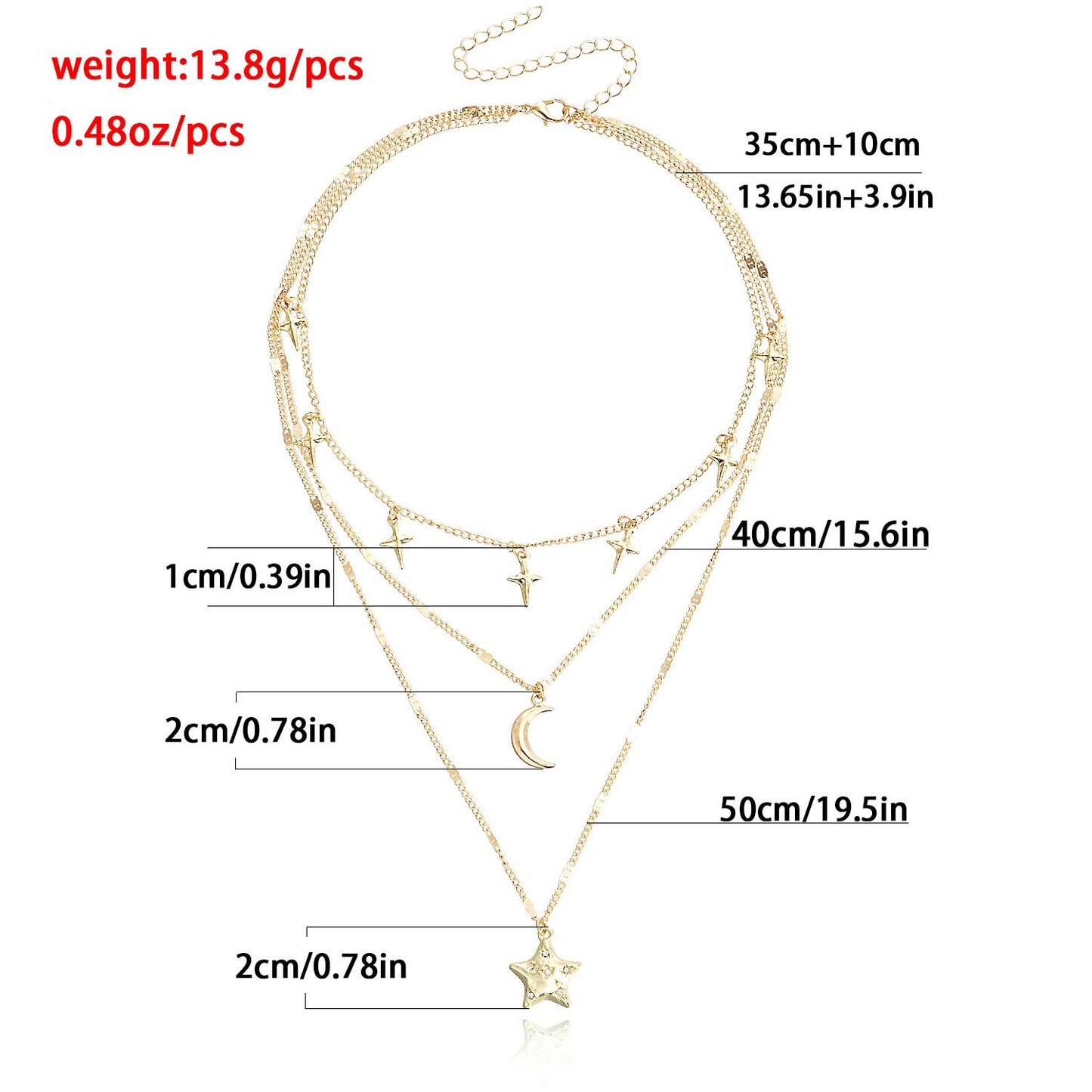 Jewelry retro fashion multi-layer five-pointed star pendant necklace exquisite crescent sweater chain versatile accessories