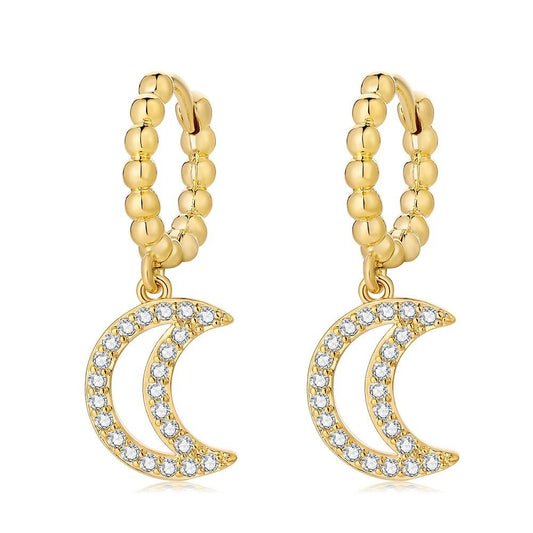 Personalized crescent moon earrings fashion exaggerated copper micro-inlaid zircon moon earrings jewelry women