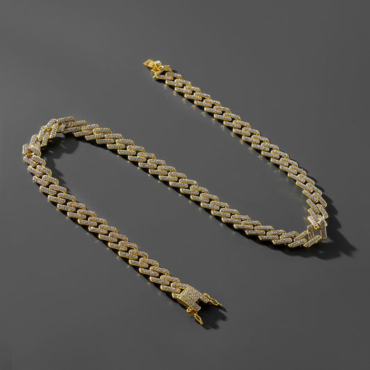 Fashion Simple Geometric Rhombus Cuban Chain Diamond-studded Men's Big Gold Chain Trend Domineering Temperament Retro Necklace