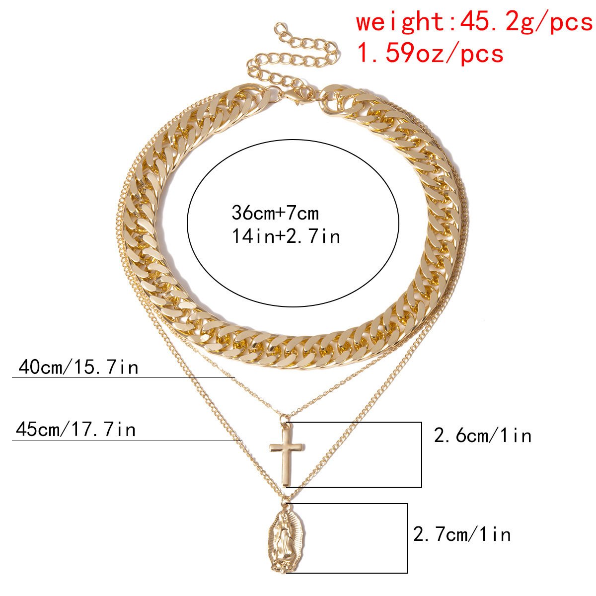 Jewelry Personality Thick Chain Punk Rock Portrait Retro Necklace Exaggerated Cross Multilayer Necklace
