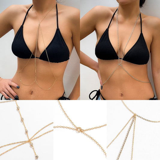 Sexy Beach Rhinestone Bra Chain Clothing Street Shoot Simple Street Shoot Claw Chain Night Chest Body Chain