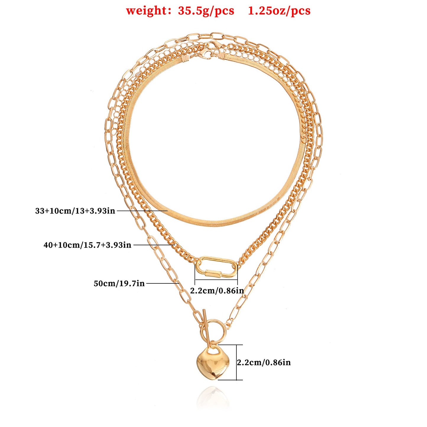 Jewelry punk multi-layer flat snake chain geometric peach heart pendant necklace female ins love necklace