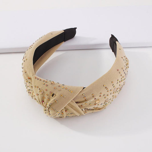 F372 trendy knotted wide-brimmed hair accessories fabric art diamond temperament headband literary retro press hair headband female