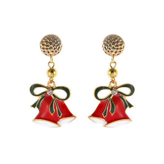Ornament red dripping oil Christmas bell pendant earrings ladies Christmas earrings earrings