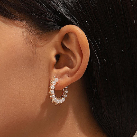ins sun pearl earrings female retro fashion temperament pearl circle earrings temperament earrings