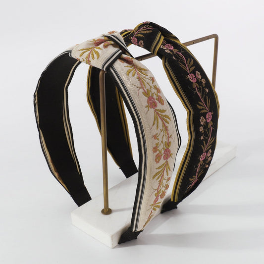 F447 retro knotted wide-brimmed headband ethnic embroidery flower hair accessories net red pressure hair out headband