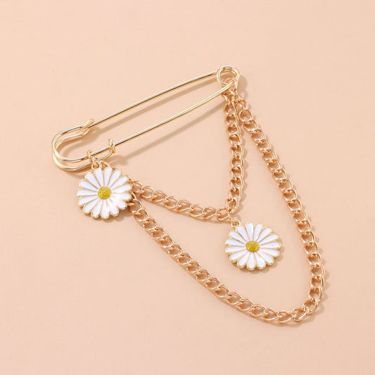 Jewelry Temperament Simple Daisy Chain Brooch Men's and Women's Trendy Flower Pin Pendant Accessories