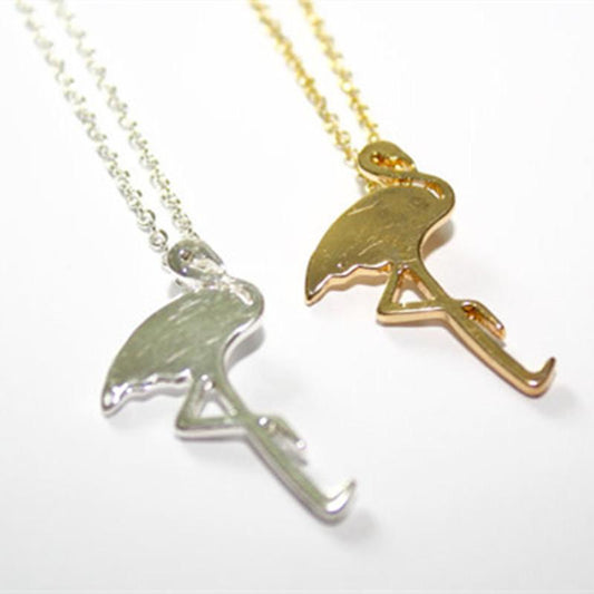 Cute Animal Red Crowned Crane Flamingo Pendant Necklace Fine Clavicle Chain Necklace