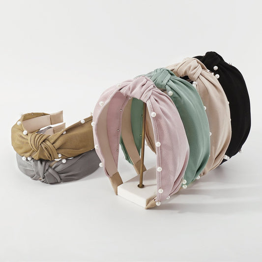 F486 fashion small fragrant nail beads pure color girl hair hoop age-reducing sweet geometric wide-brimmed knotted head hoop